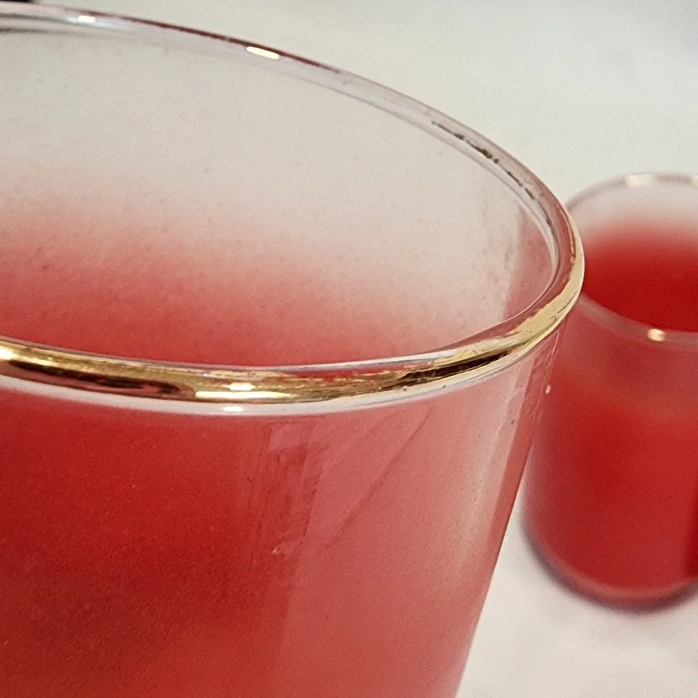 Set of 3 Vintage Blendo Red Frosted Ombre Tumbler Glasses Gold Rim MCM Highball
